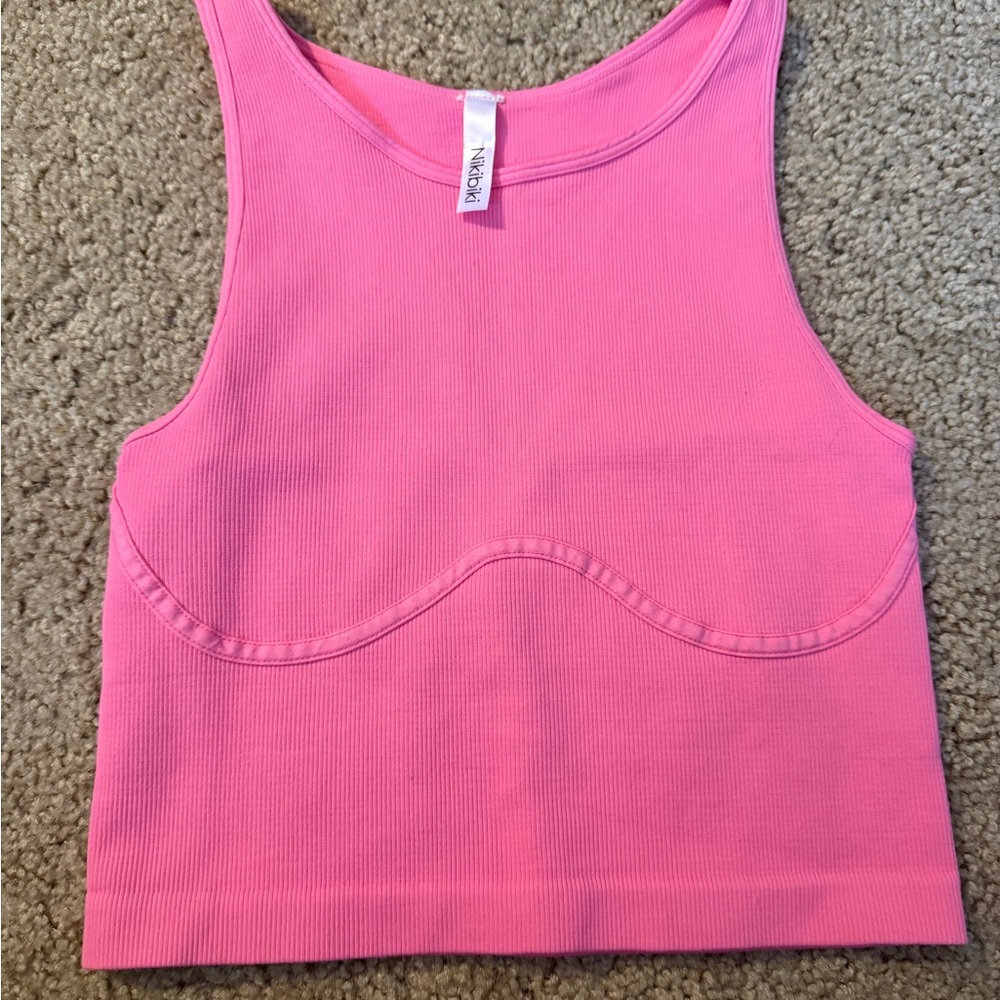 Nikibiki Pink Ribbed Crop Tank Top